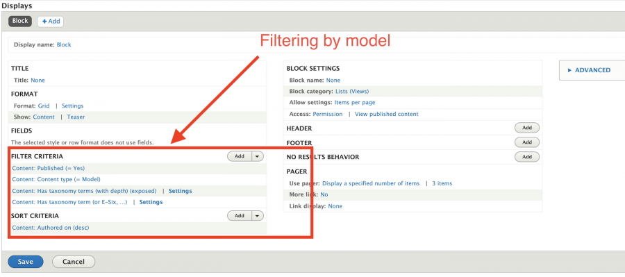 A view in Drupal is a component that fetches data. In this case it shows car models.